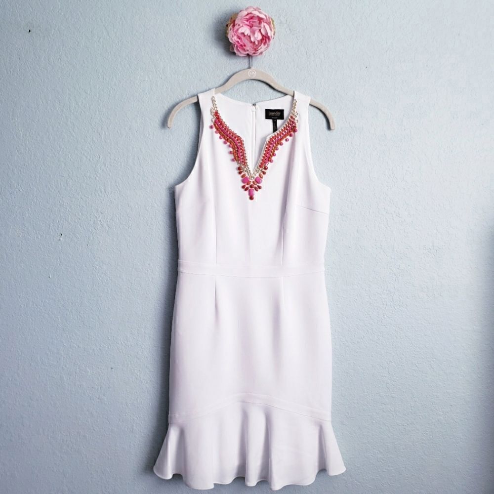 Laundry by Shelli‎ Segal White Jewel Embellished Dress